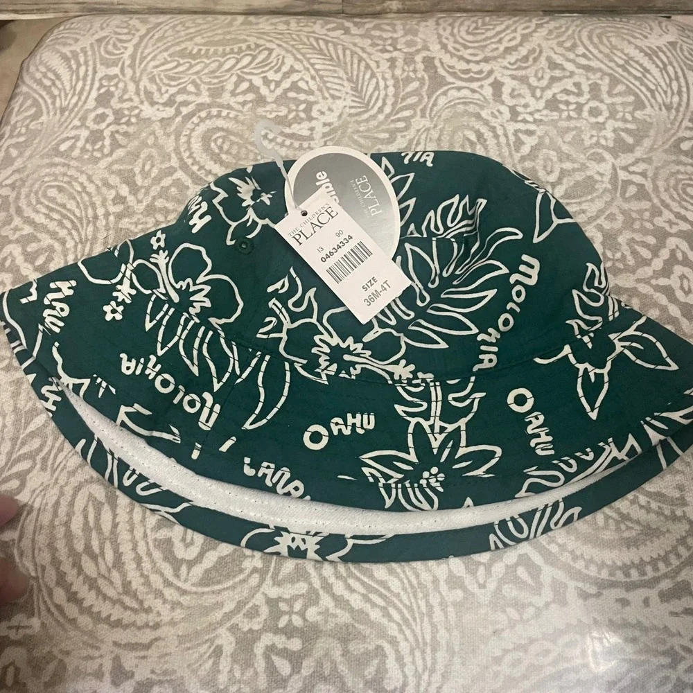 The Children's Place ToddlerReversible Bucket Hat Green Tropical Oahu 36M-4T NWT